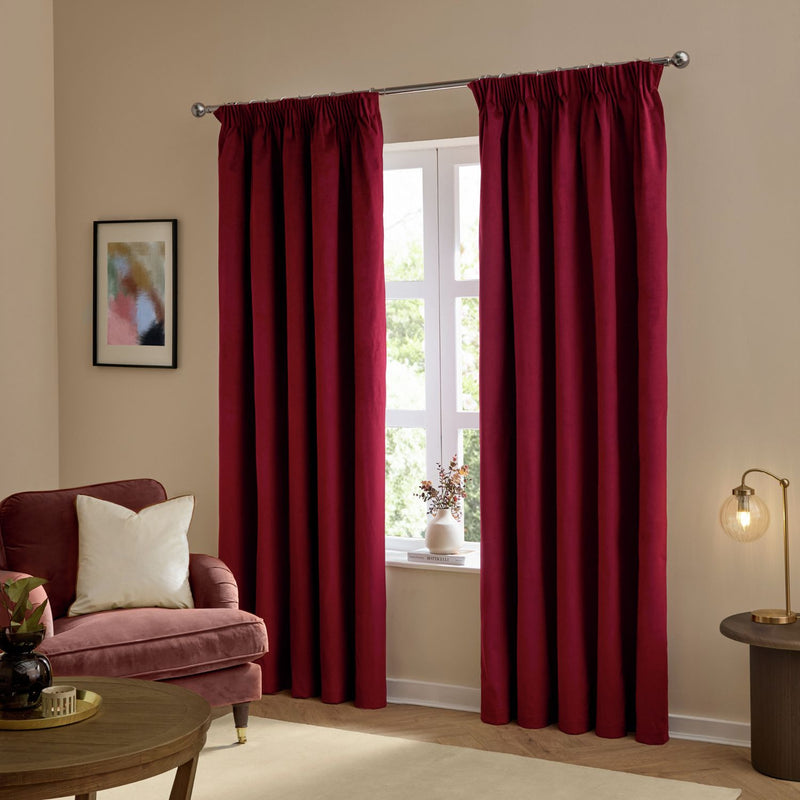 Furn Ultimate Velvet Blackout Pencil Pleat Curtains - Burgundy - 229x183cm