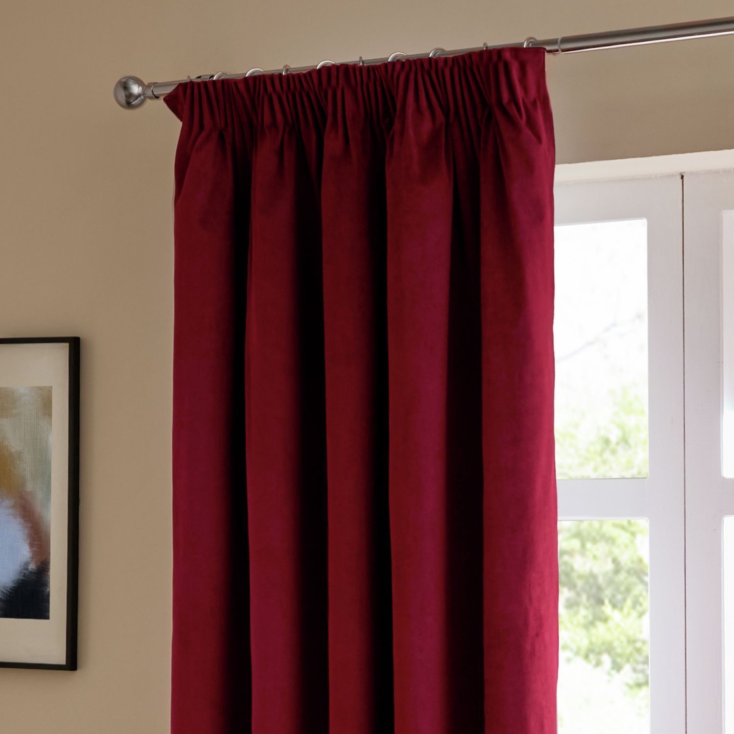 Furn Ultimate Velvet Blackout Pencil Pleat Curtains - Burgundy - 229x183cm