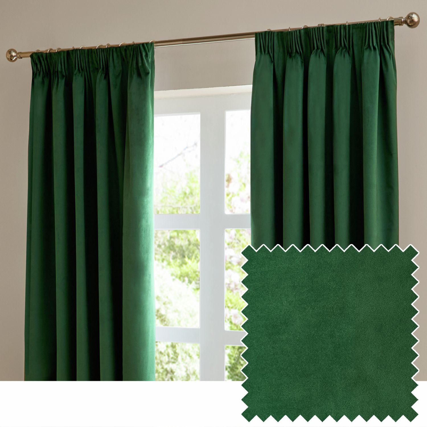 Furn Ultimate Velvet Blackout Pencil Pleat Curtains - Emerald Green - 229x183cm