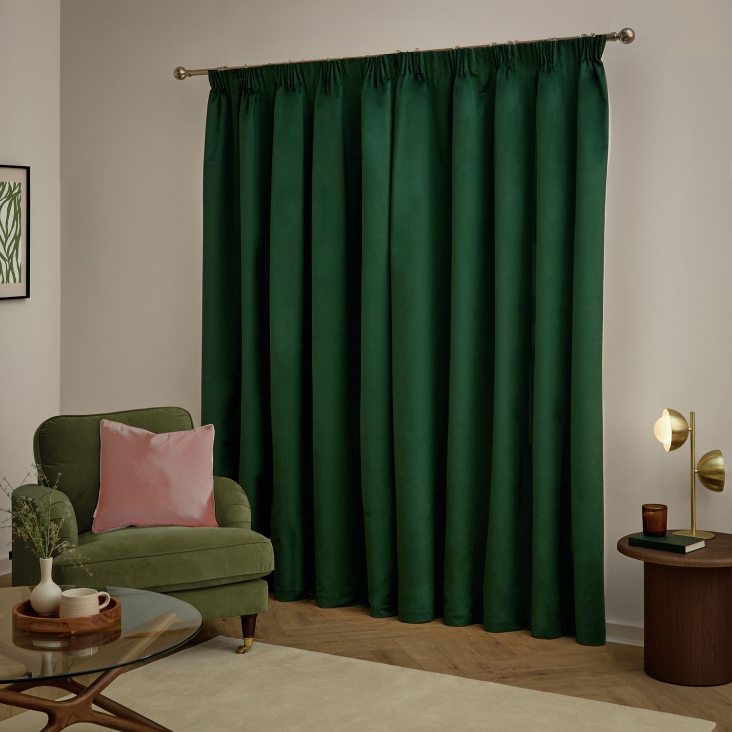 Furn Ultimate Velvet Blackout Pencil Pleat Curtains - Emerald Green - 229x183cm
