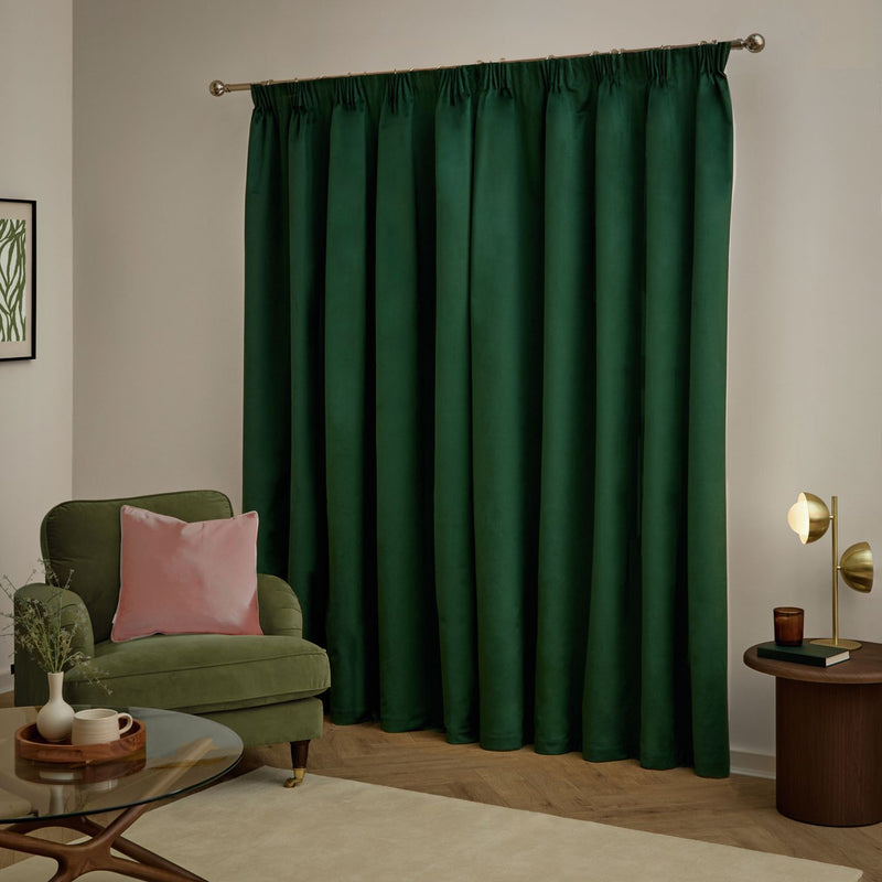 Furn Ultimate Velvet Blackout Pencil Pleat Curtains - Emerald Green - 229x183cm
