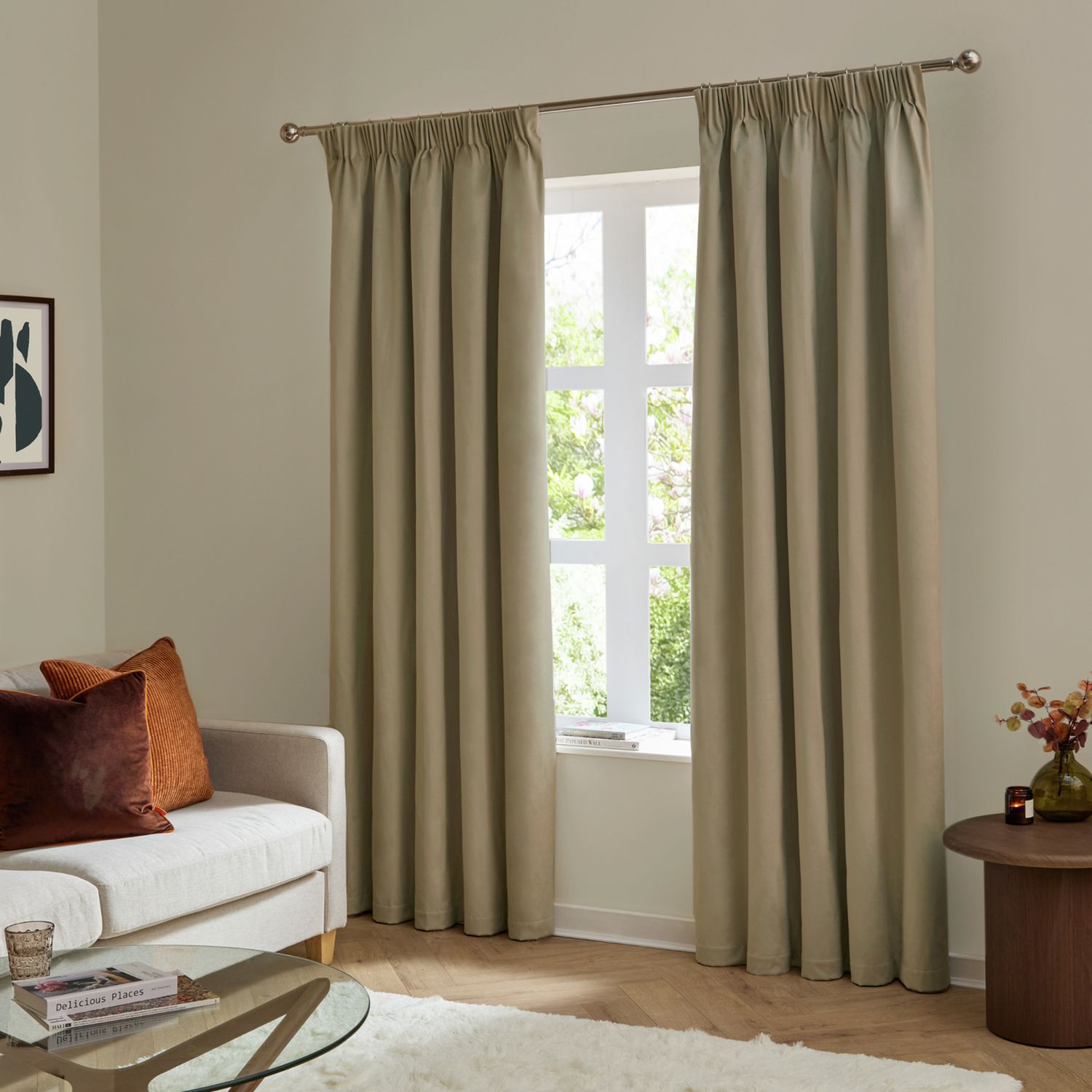 Furn Ultimate Velvet Blackout Pencil Pleat Curtains - Mocha - 229x183cm