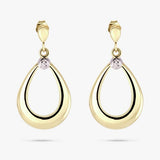 Revere 9ct gold pear shaped drop earrings with diamond, imported from the UK