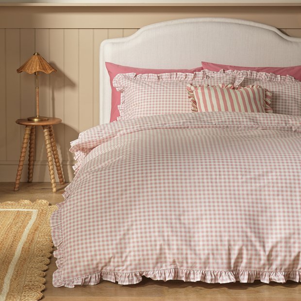 Argos Home pink gingham double bedding set - British product