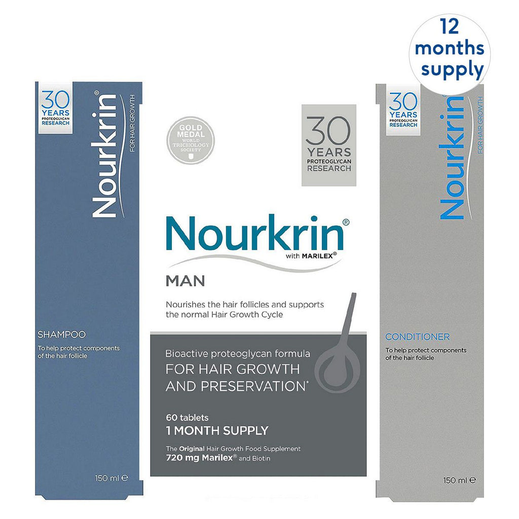 Nourkrin® MAN Bundle For Hair Preservation + Free Shampoo and Conditioner (12 Month Supply)