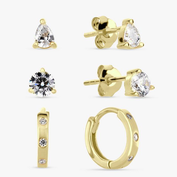 Revere 9ct gold plated silver stud huggie earring set, imported from the UK
