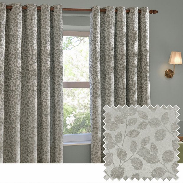 Wylder Grace Leaf floral eyelet curtains grey 229x137cm - British product