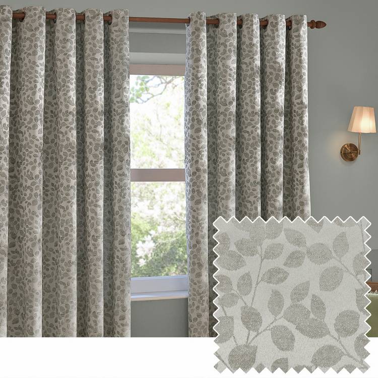 Wylder Grace Leaf floral eyelet curtains grey 229x137cm - British product