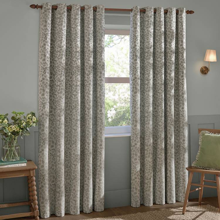 Wylder Grace Leaf floral eyelet curtains grey 229x137cm - British product