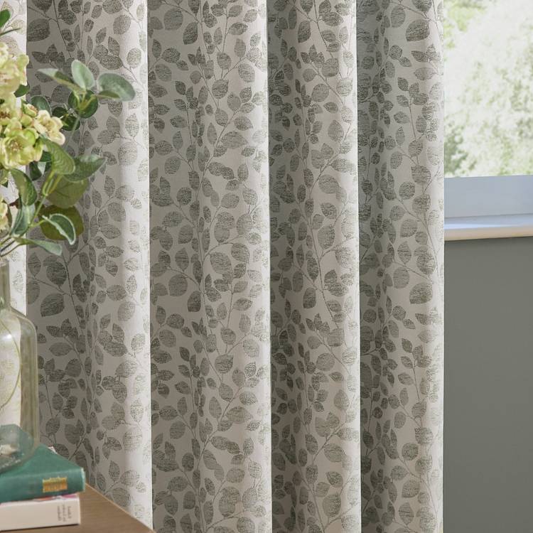 Wylder Grace Leaf floral eyelet curtains grey 229x137cm - British product