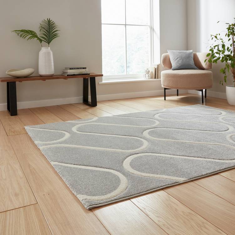 Catherine Lansfield Curve Grey short pile rug 80x150cm, UK version