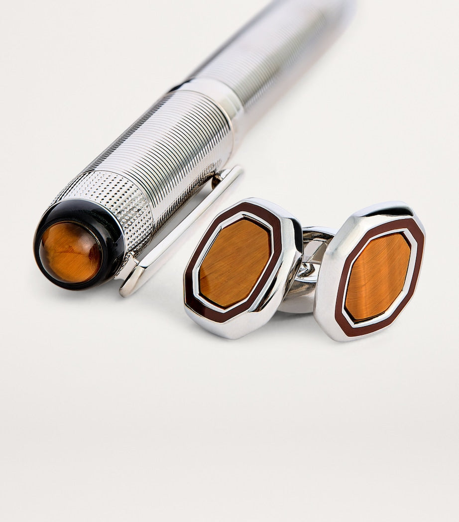 Tateossian palladium-plated pen and cufflinks set (British brand)