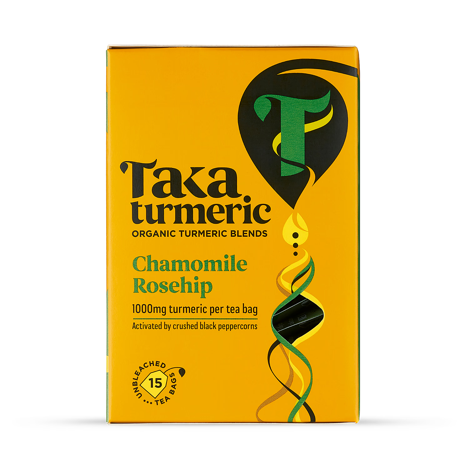 Taka Turmeric chamomile rosehip tea bags 15 pack, imported from the UK