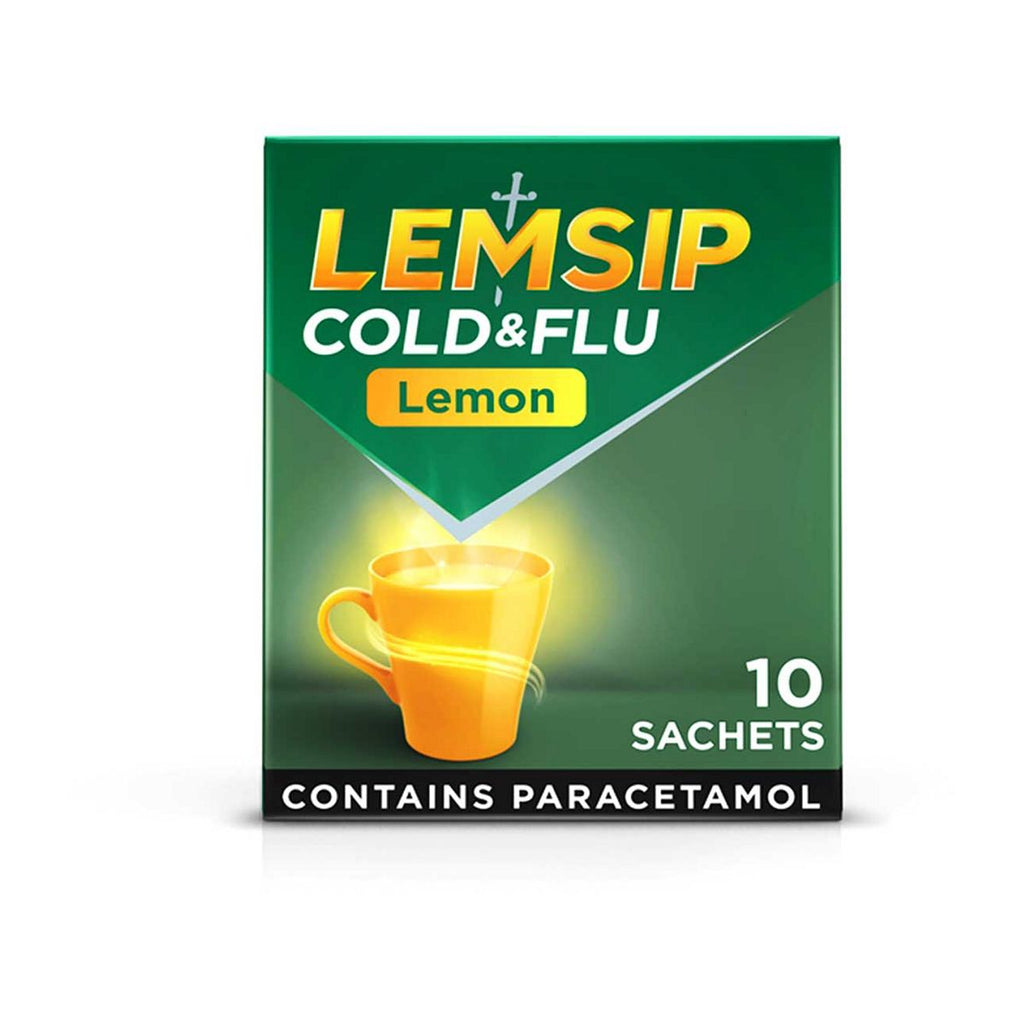 Lemsip Cold & Flu Lemon Sore Throat Sachets - Paracetamol 10 Sachets