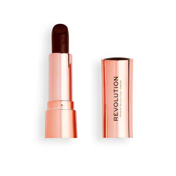 Revolution Satin Kiss lipstick TGFI dark red brown, imported from the UK