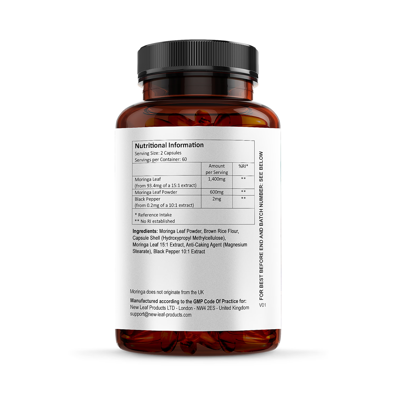 New Leaf Products moringa capsules with black pepper 120, UK version