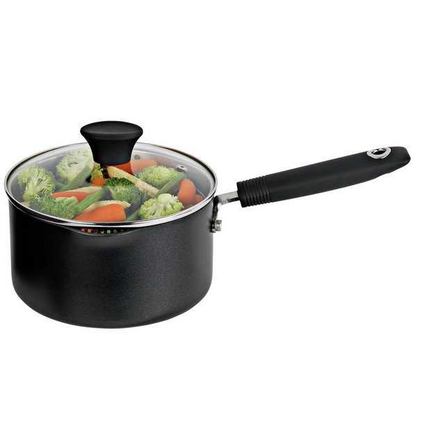 Habitat 18cm aluminium black lidded saucepan (British brand)