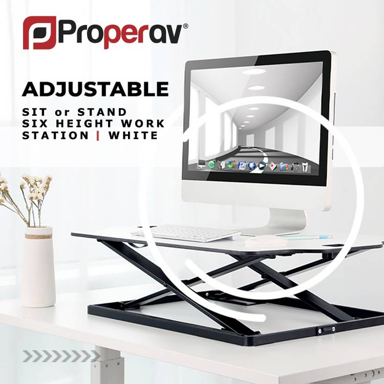 ProperAV stand up desk workstation white, British brand