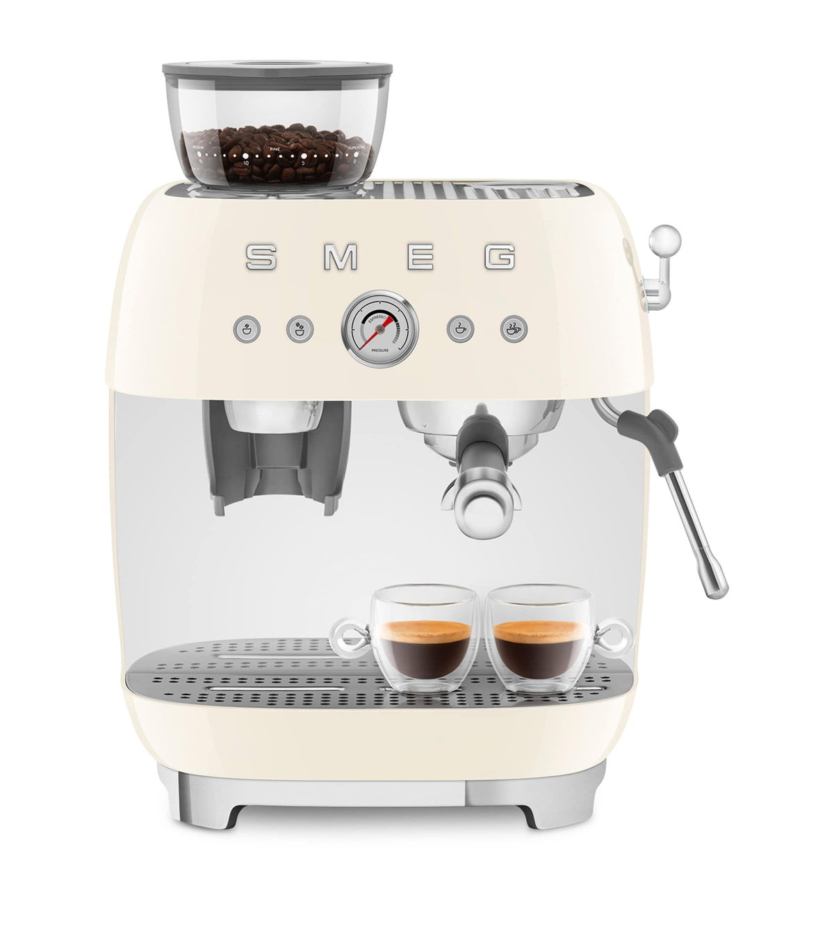Smeg espresso coffee machine with grinder, retro design - British product