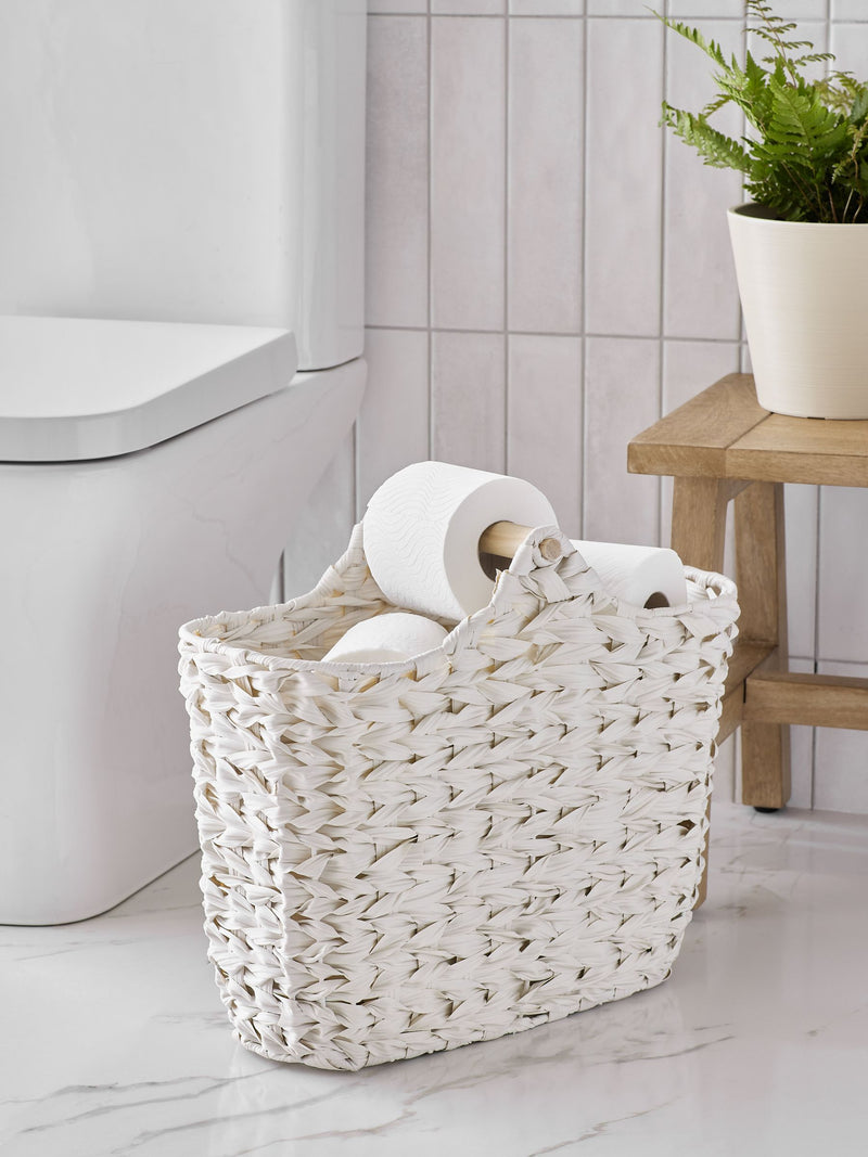 Grey Woven Toilet Roll Slimline Holder and Storage Set
