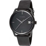 Nixon black mens watch with leather strap and stainless steel casing, UK version