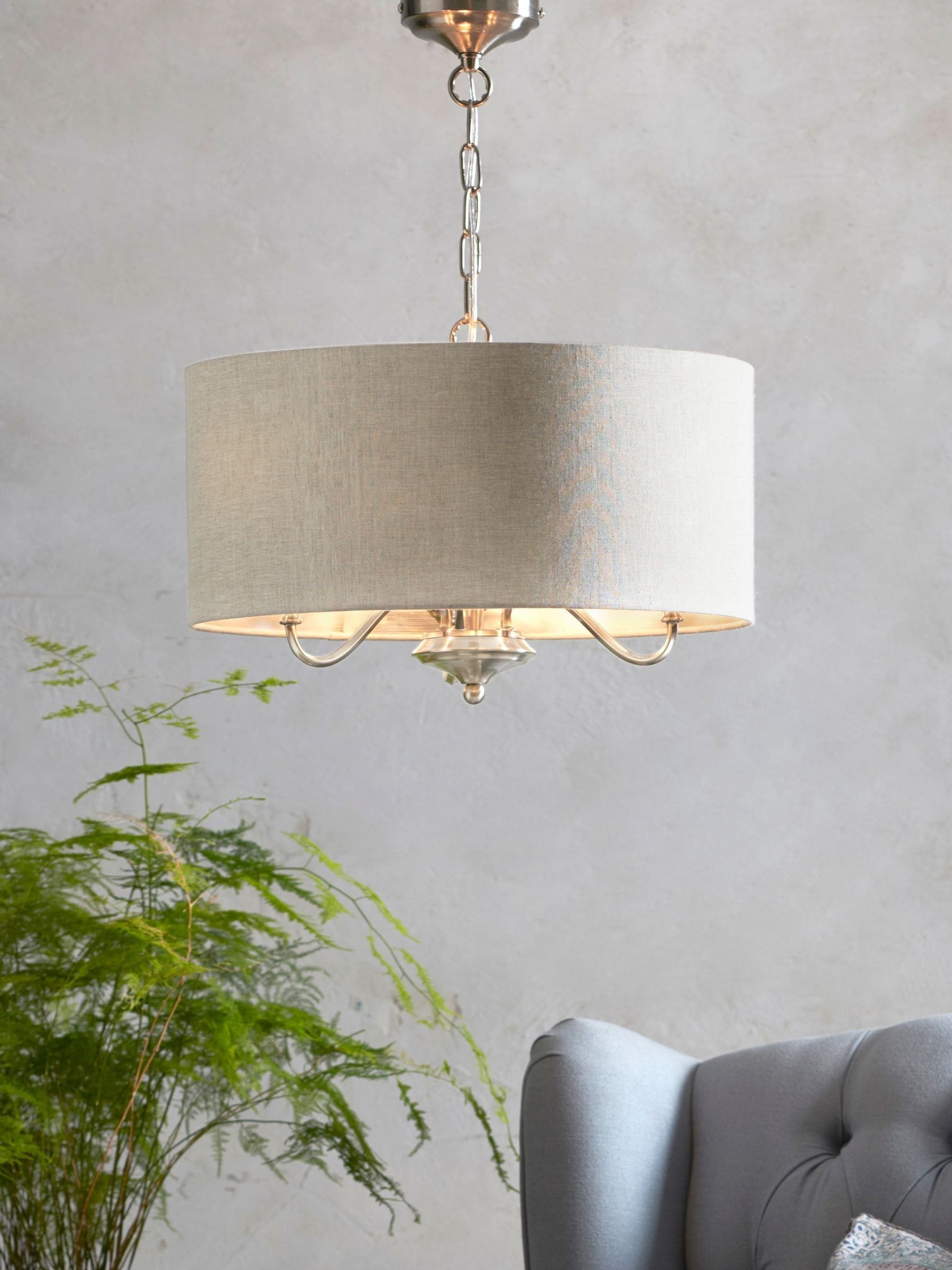 Next Burford 3-light chandelier brushed nickel, UK version