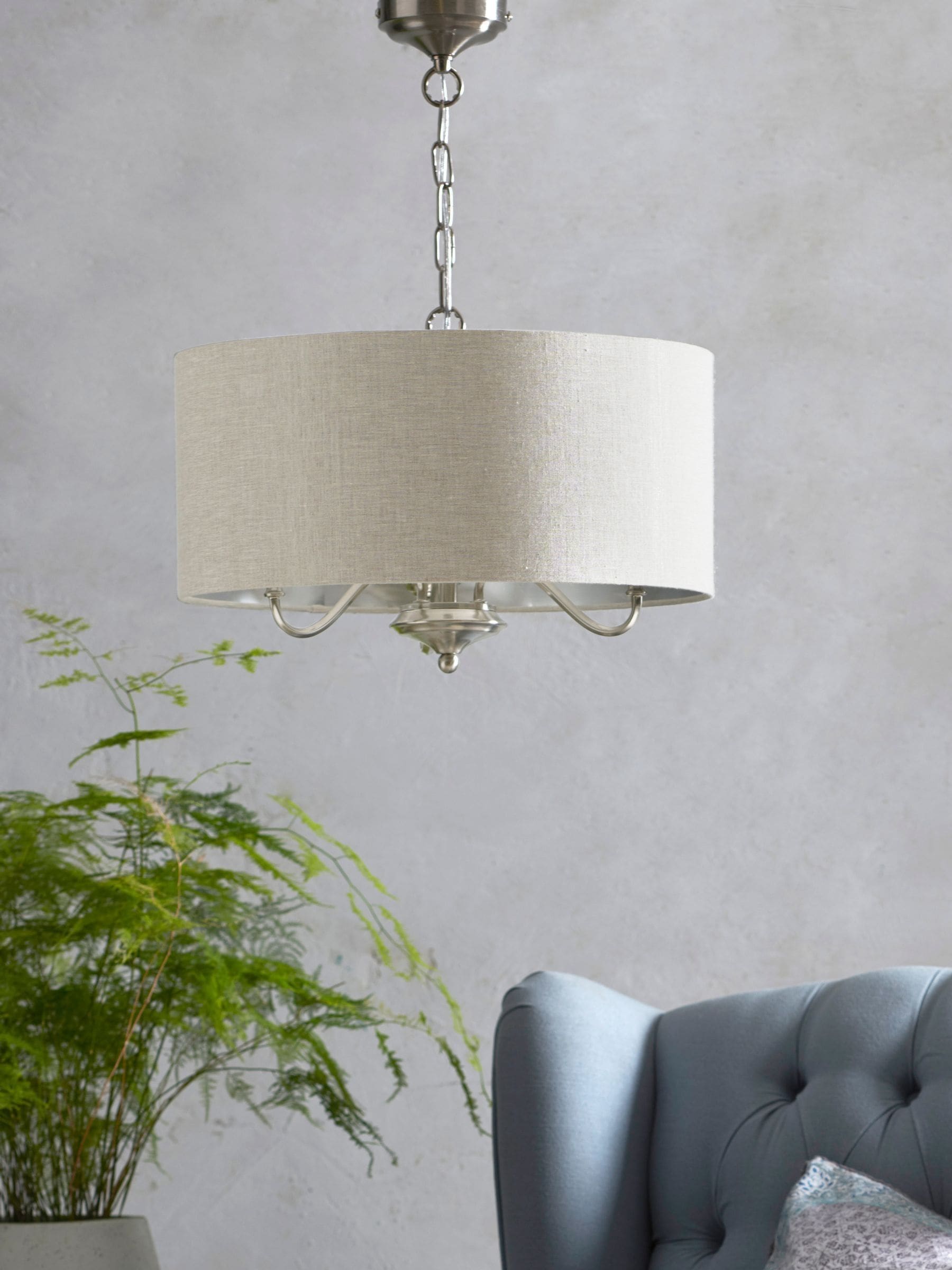 Next Burford 3-light chandelier brushed nickel, UK version