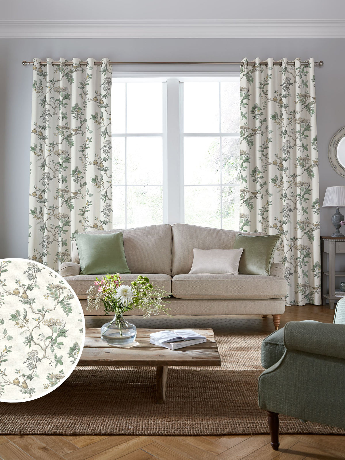Laura Ashley Fern Green Elderwood made to measure curtains - British product