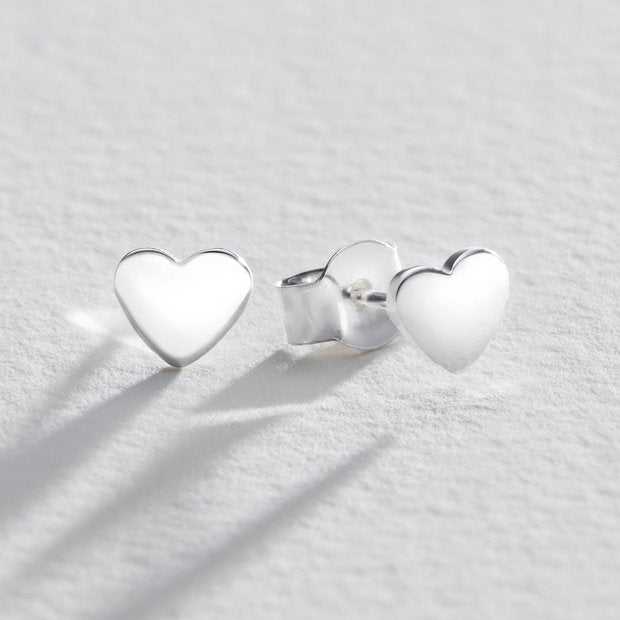 Revere sterling silver heart stud earrings 7mm - British product