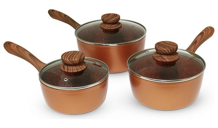 JML Copper Stone Pan 3 Piece Pan Set with Lids - Brown GOODS Argos