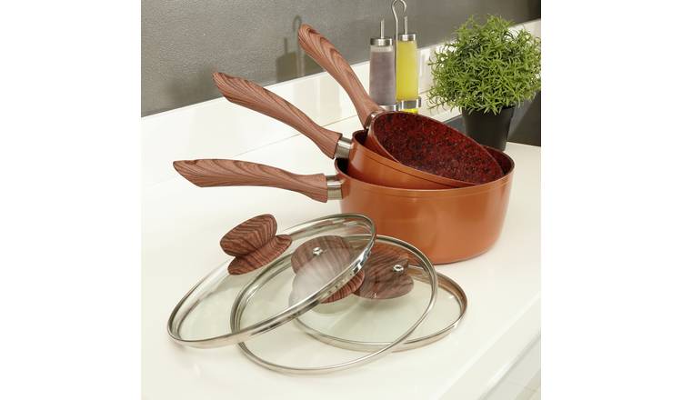 JML Copper Stone Pan 3 Piece Pan Set with Lids  - Brown