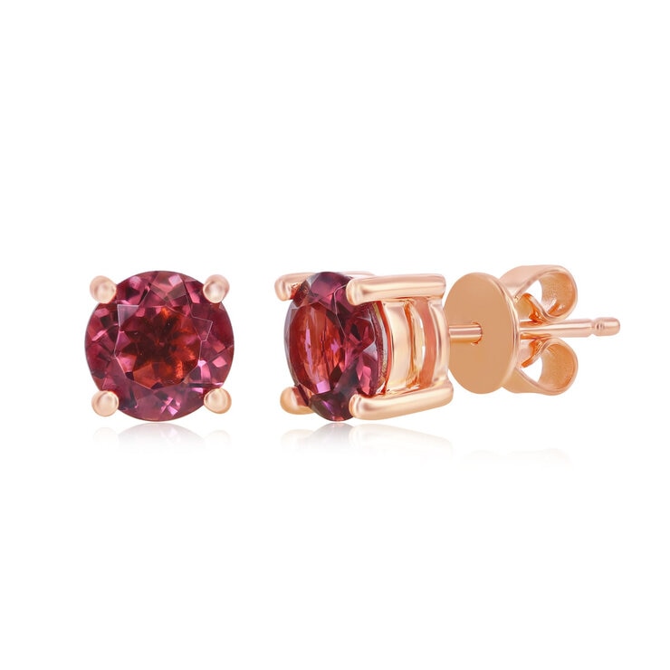 Pink Tourmaline Stud Earrings 14ct Rose Gold 6mm - British product