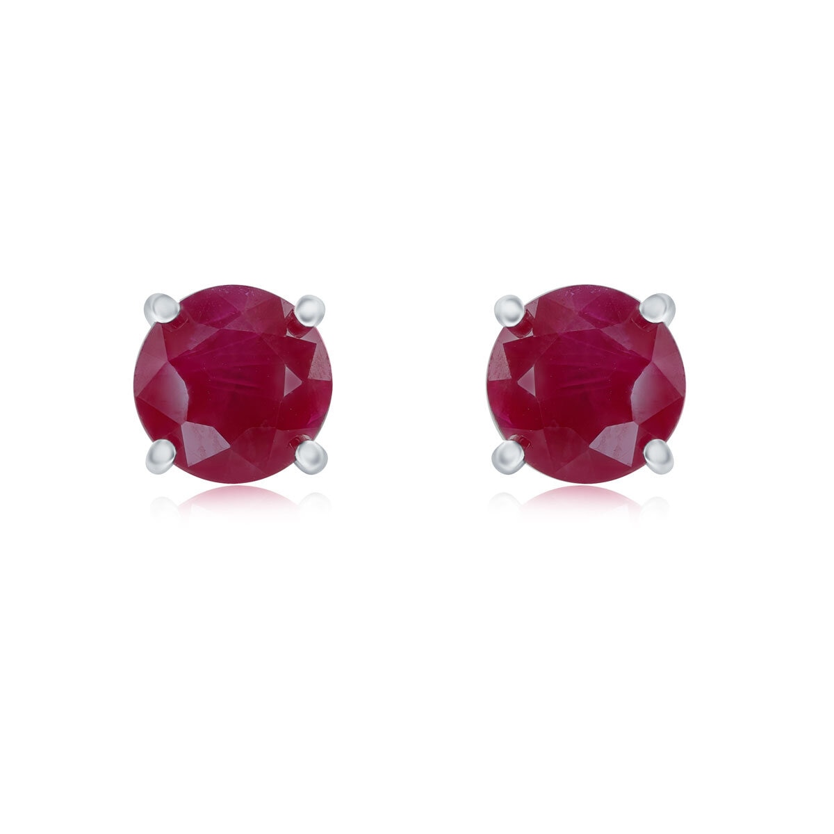 Round cut ruby earrings 14ct white gold 6mm UK version