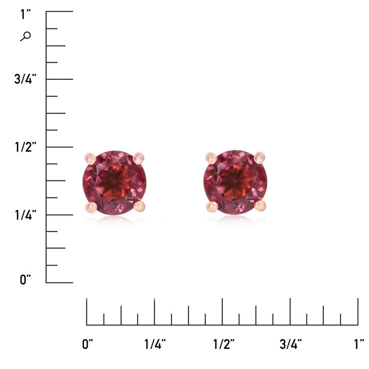 Pink Tourmaline Stud Earrings 14ct Rose Gold 6mm - British product