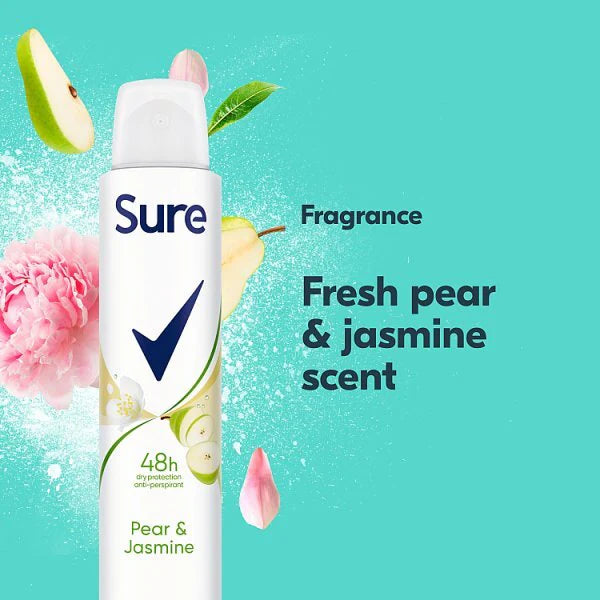 Sure Pear Jasmine anti-perspirant deodorant aerosol 200ml (British brand)
