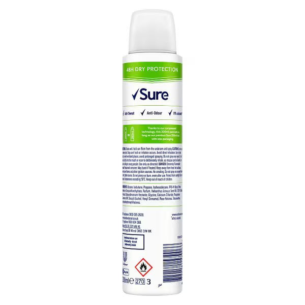 Sure Pear Jasmine anti-perspirant deodorant aerosol 200ml (British brand)