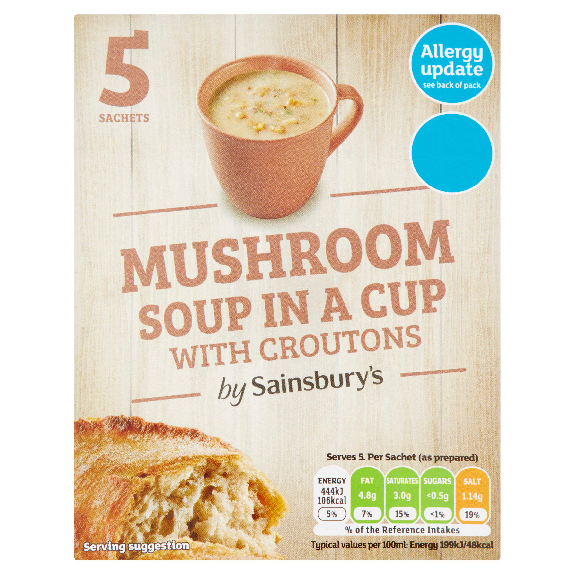 Sainsbury's Mushroom Soup in a Cup with Croutons x5 23g Soups Sainsburys   