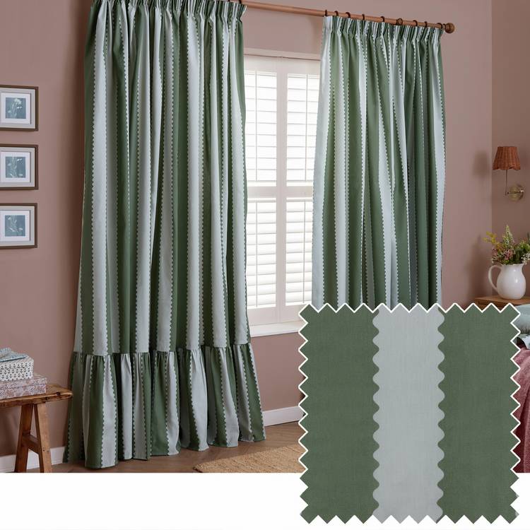 Wylder Birdie Stripe curtains green 117x137cm - British product