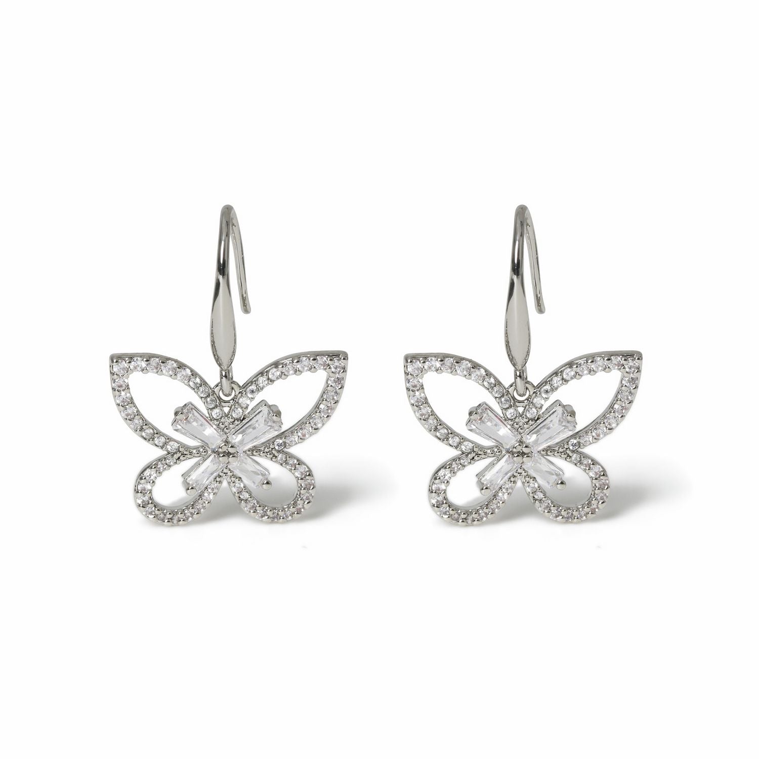 Freedom butterfly earrings silver-tone crystal mini drop 40mm (British brand)