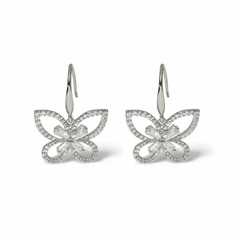 Freedom butterfly earrings silver-tone crystal mini drop 40mm (British brand)