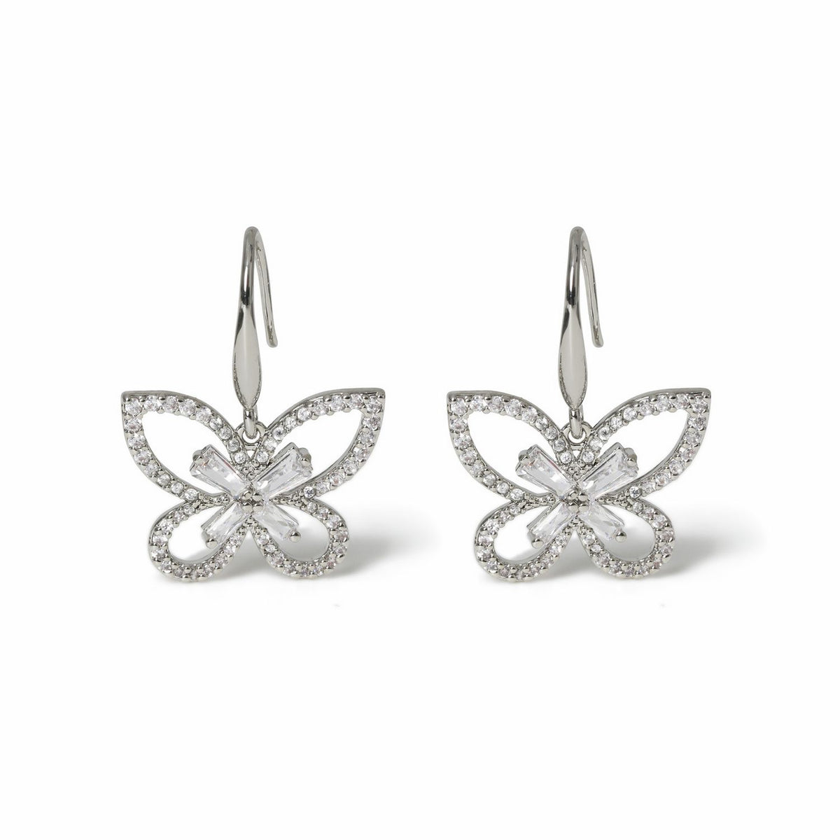 Freedom butterfly earrings silver-tone crystal mini drop 40mm (British brand)