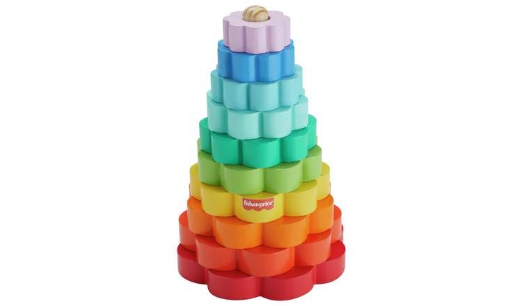 Fisher-Price Wooden Ring Stacker Fine Motor Toy 10 Pieces