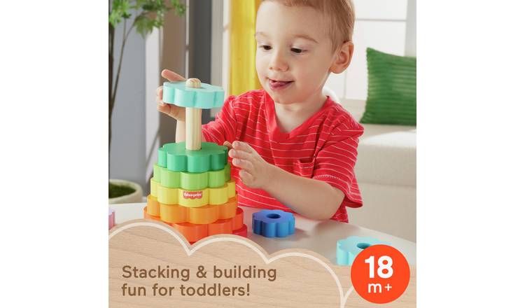 Fisher-Price Wooden Ring Stacker Fine Motor Toy 10 Pieces