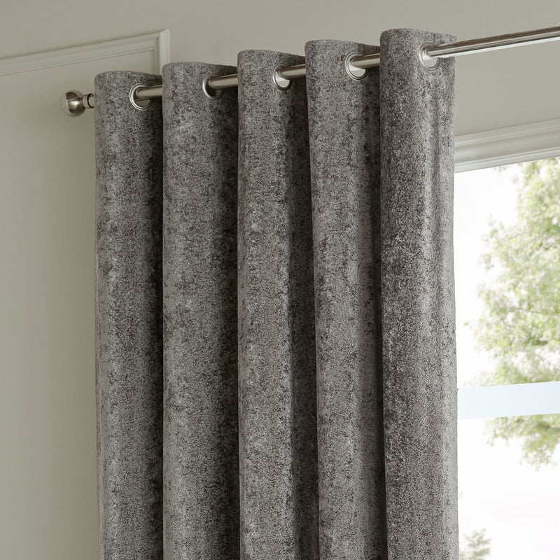Paoletti Lustre Velvet Eyelet Curtains - Pewter - 229x183cm