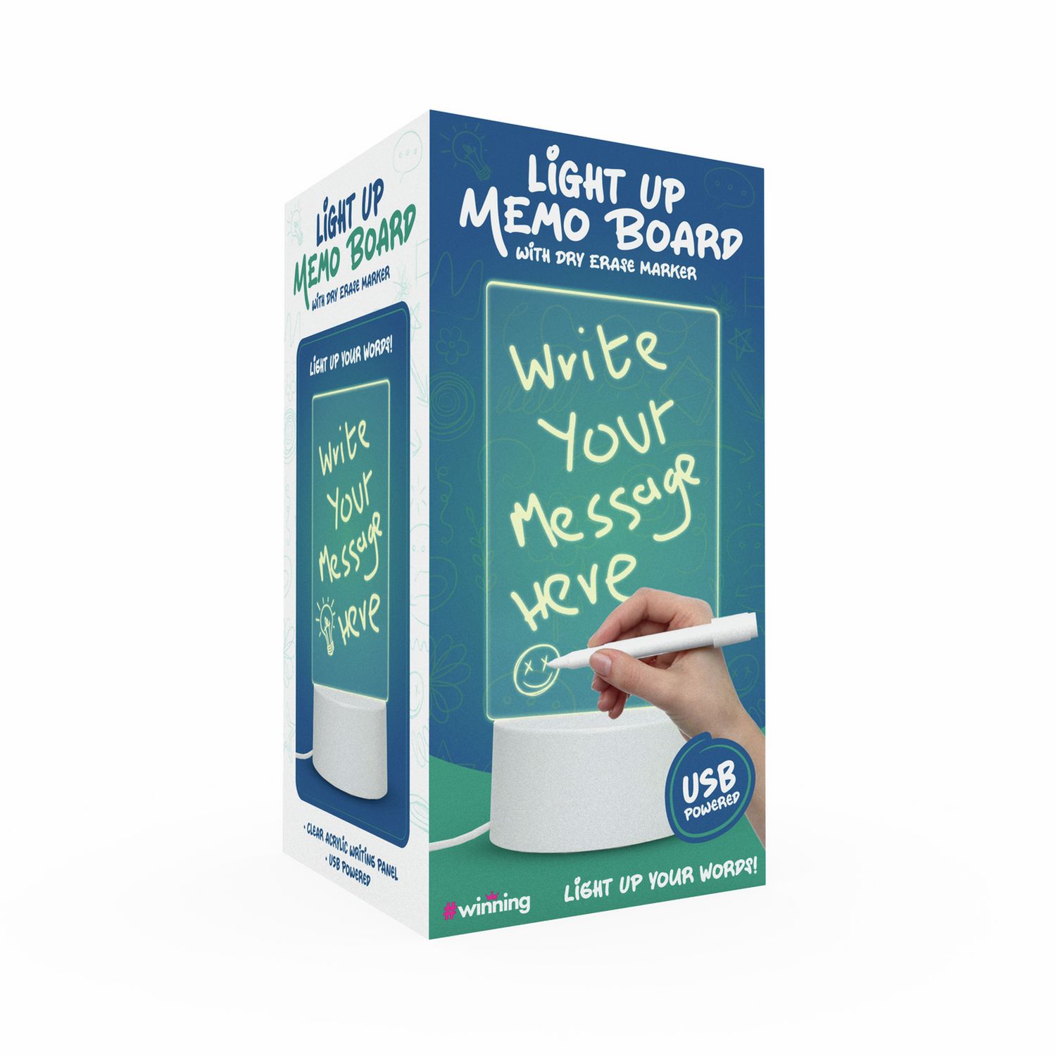 Menkind light up memo board with dry erase marker (British brand)