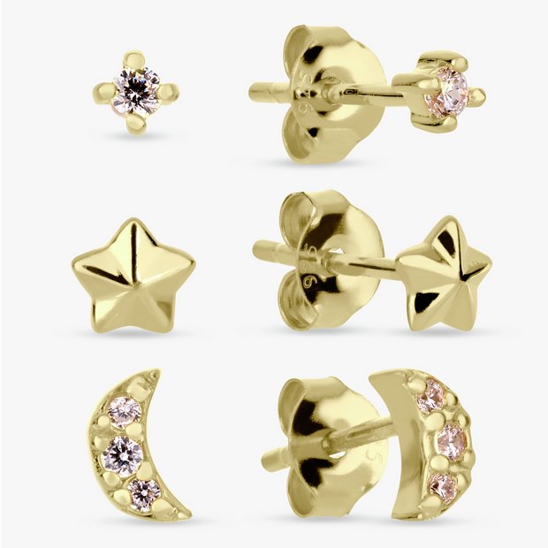 Revere gold plated moon star stud earrings set 3 British brand