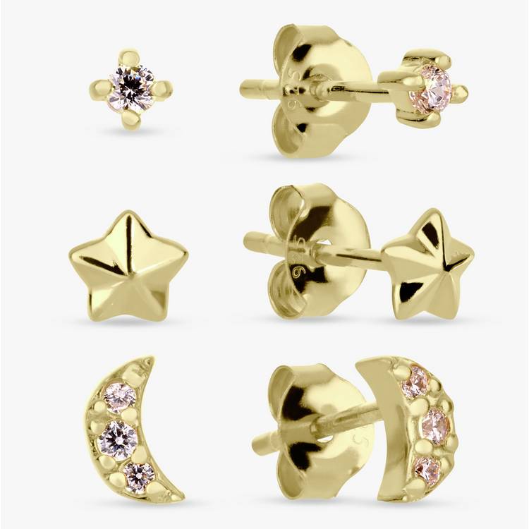 Revere gold plated moon star stud earrings set 3 British brand