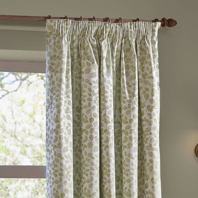 Wylder sage green jacquard leaf curtains 117x137cm, imported from the UK