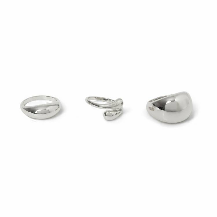 Revere silver-tone smooth ring set medium 3-pack (British brand)