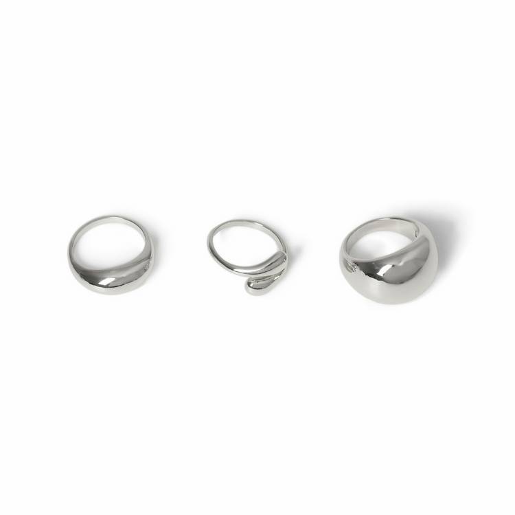 Revere silver-tone smooth ring set medium 3-pack (British brand)